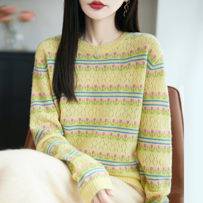 100%纯羊毛衫针织毛衣圆领羊绒衫