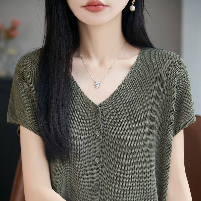 100%天丝V领宽松短袖T恤背心打底