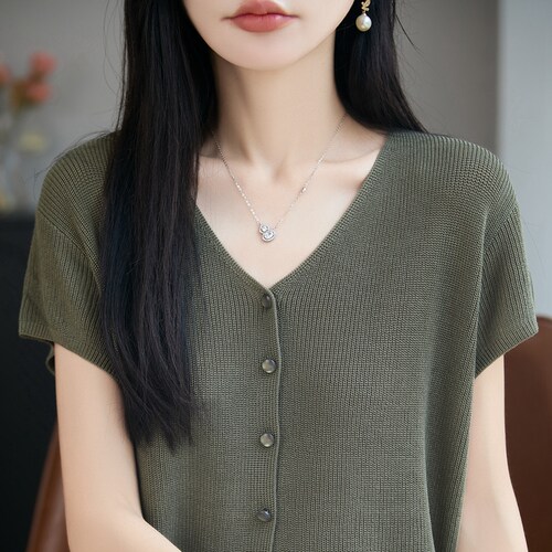 100%天丝V领宽松短袖T恤背心打底