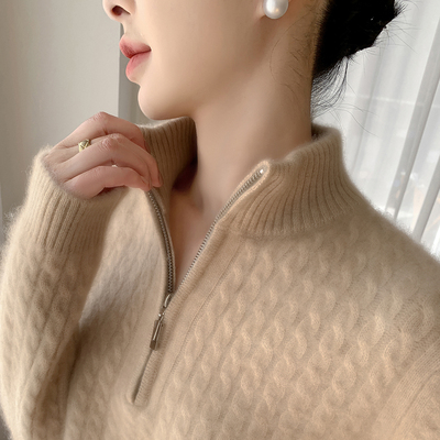 半高领拉链100%纯羊毛衫针织毛衣