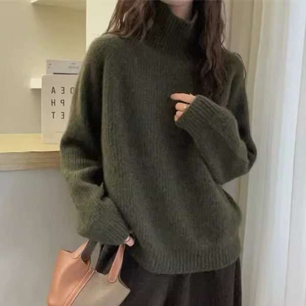 松弛感老钱风高领100%纯羊毛针织衫女冬季加厚宽松套头羊绒衫毛衣,女装/女士精品,羊绒衫,淘宝优惠券,粉丝福利购,淘宝优惠卷