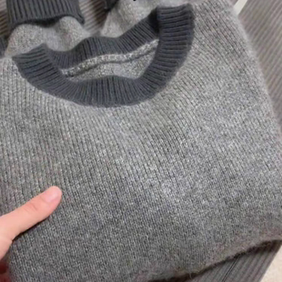 拼色圆领加厚100%纯羊毛衫女秋冬新款针织长袖毛衣宽松打底羊绒衫