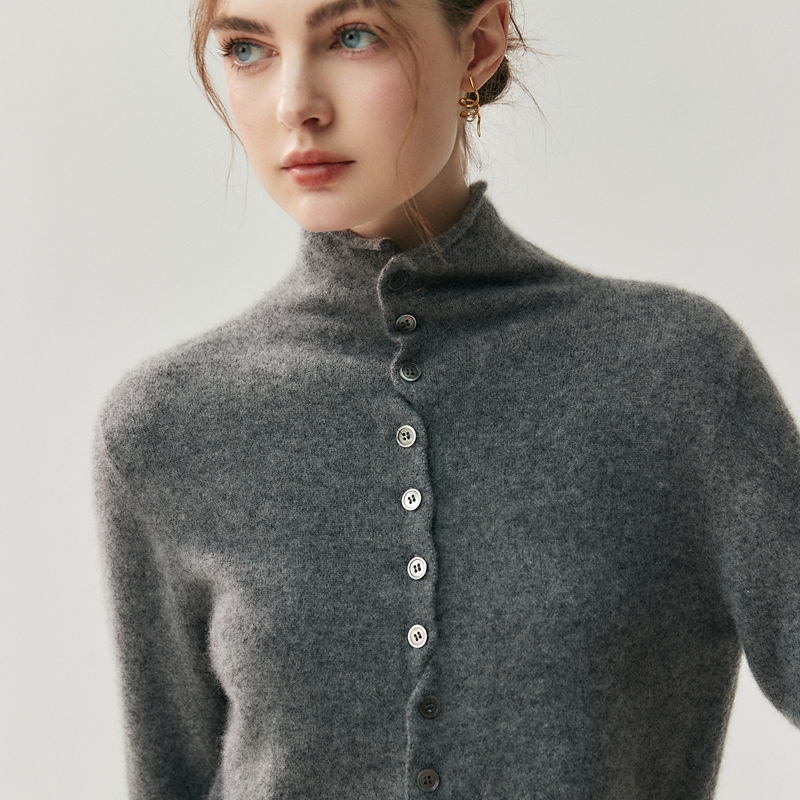 山羊绒针织开衫卷边纽扣外套毛衣