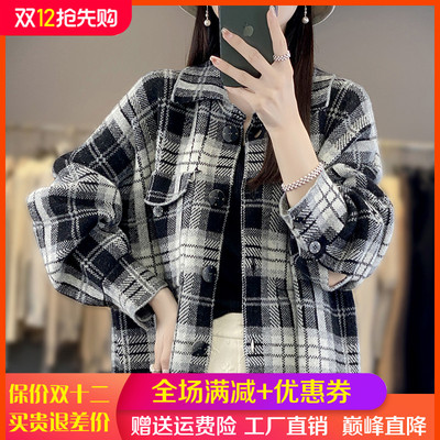 中长100%羊毛开衫女翻领羊毛大衣