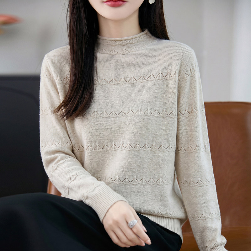 半高领精纺羊毛衫女无缝毛衣打底