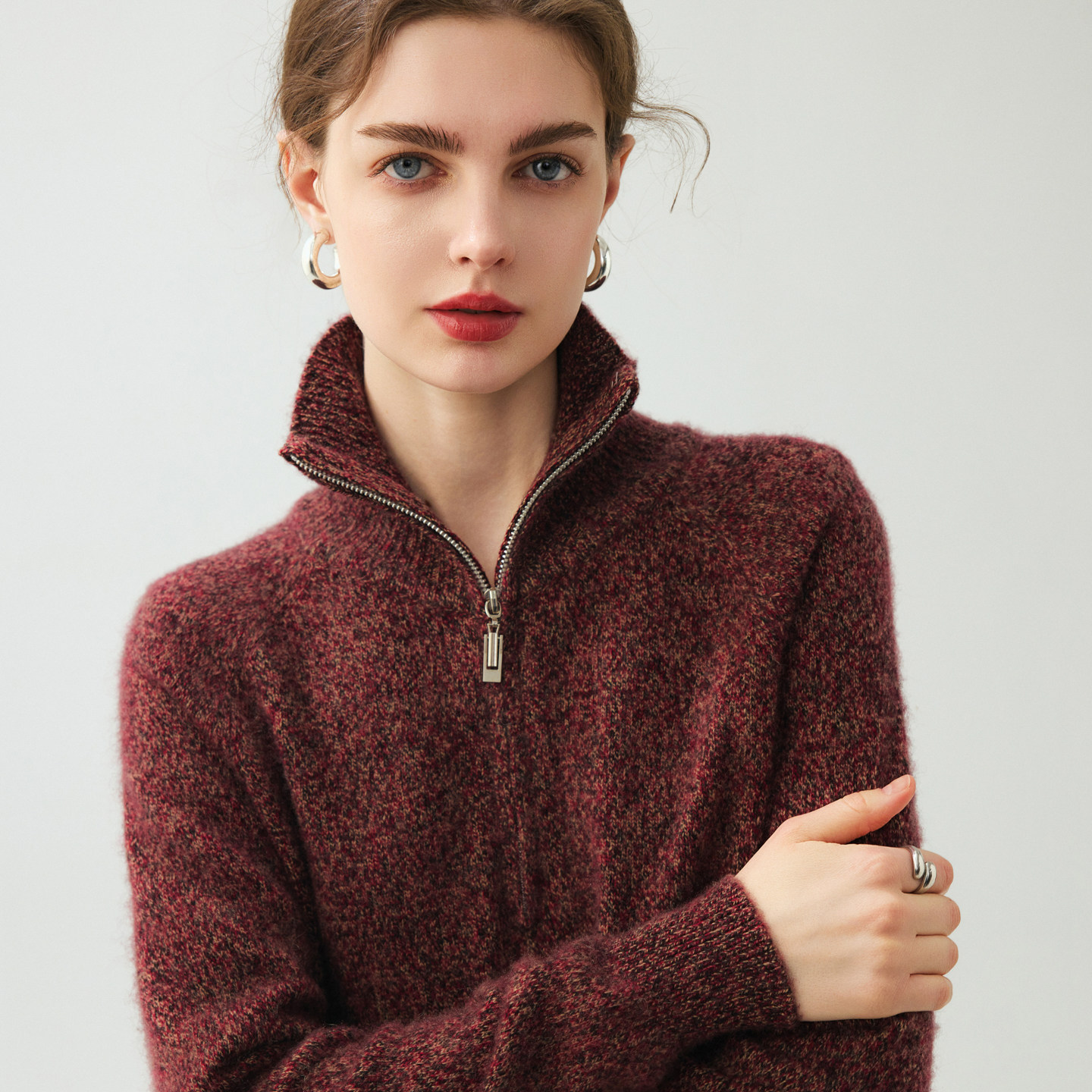 高级感baby山羊绒衫女高领花纱半开拉链针织毛衣宽松加厚羊绒打底,女装/女士精品,羊绒衫,淘宝优惠券,粉丝福利购,淘宝优惠卷