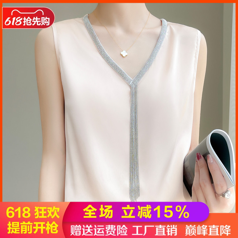 夏季真丝缎面背心女流苏醋酸上衣
