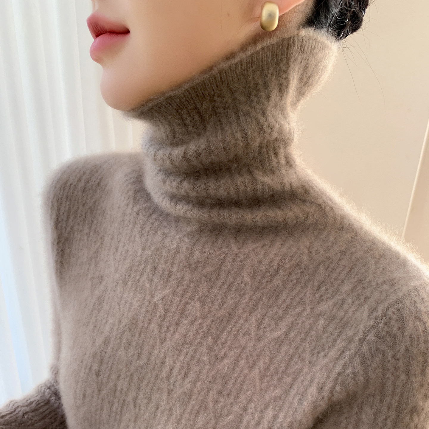 高端baby小山羊绒衫女堆堆领菱形提花针织毛衣宽松羊毛衫打底上衣,女装/女士精品,羊绒衫,淘宝优惠券,粉丝福利购,淘宝优惠卷