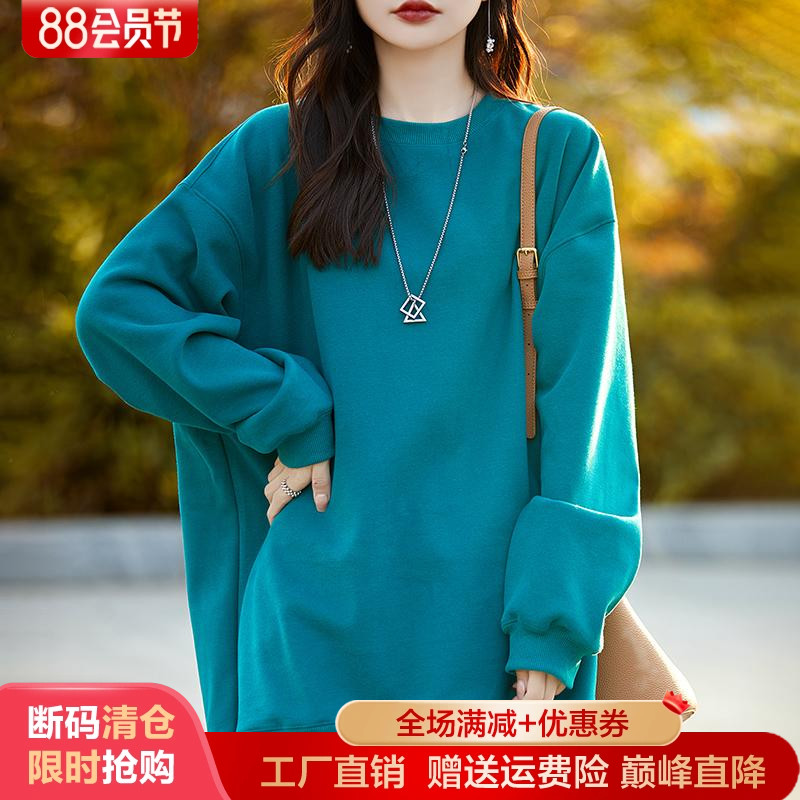 中长款100%纯羊绒衫圆领加厚宽松