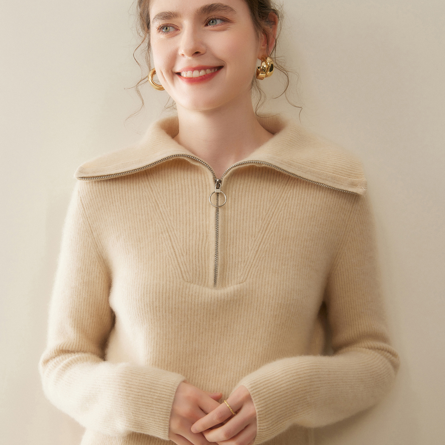 轻奢级山羊绒衫半拉链加厚羊毛衫