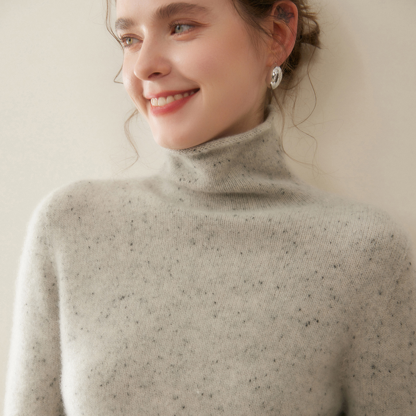 重磅三股加厚卷边高领山羊绒毛衣