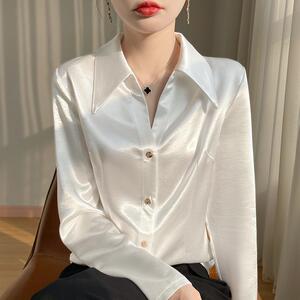 25春秋高贵典雅鎏金缎面衬衫女气质优雅衬衣宽松时尚醋酸真丝开衫