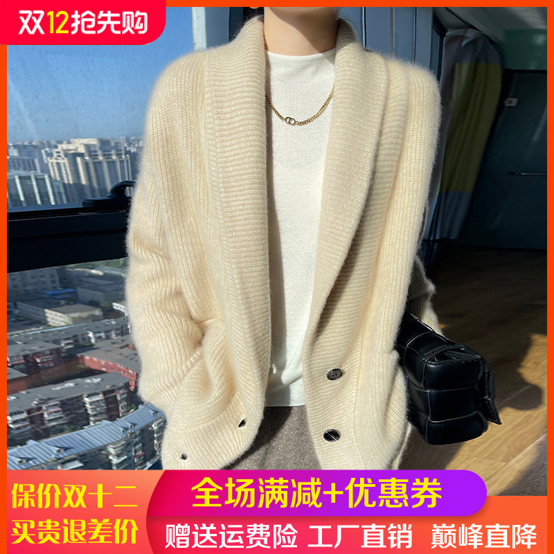 秋冬100%纯羊毛开衫加厚羊毛上衣