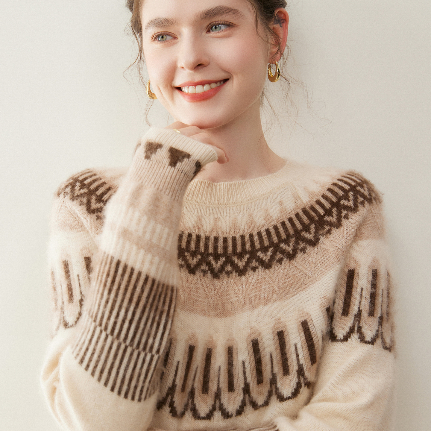 复古费尔岛拼色加厚山羊绒衫毛衣