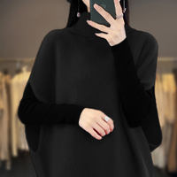 New autumn and winter 100% wool sweater, vest, women's high-neck, bat-sleeved, waistcoat, loose and laid-back cashmere sweater, knitted sweater thumbnail 4