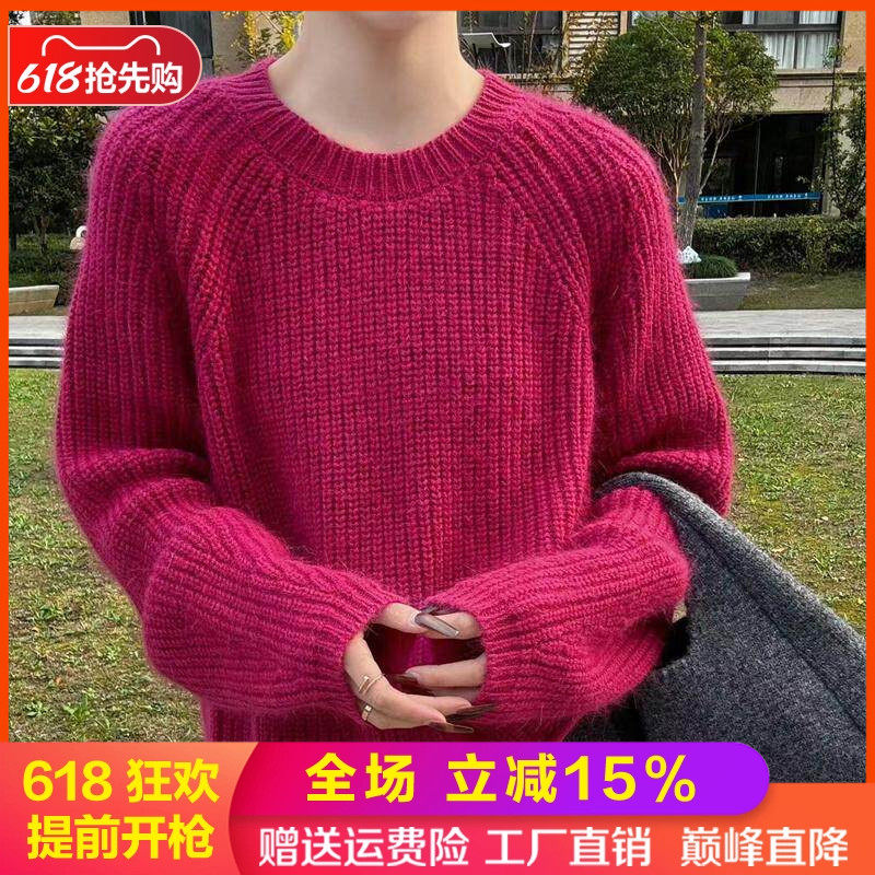 重磅加厚圆领纯山羊毛衫加厚毛衣