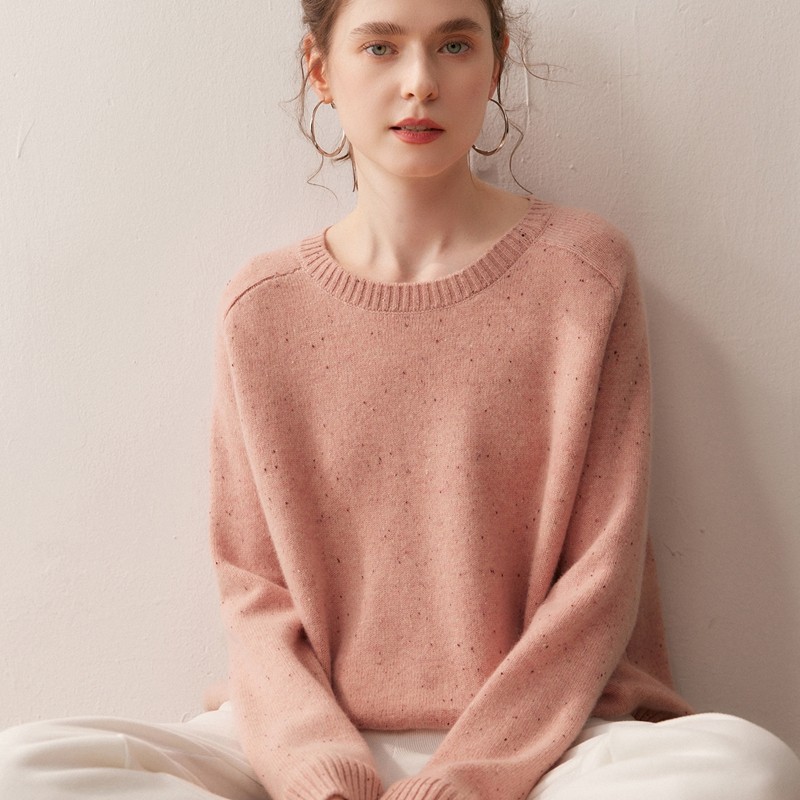 松弛感慵懒彩点纱山羊绒衫女圆领长袖针织毛衣宽松加厚羊毛打底衫,女装/女士精品,羊绒衫,淘宝优惠券,粉丝福利购,淘宝优惠卷