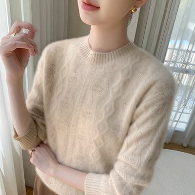 山羊绒衫女圆领加厚提花针织毛衣