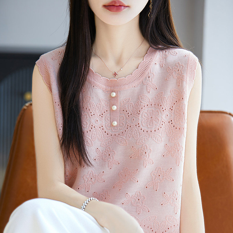 夏季花边圆领莱赛尔天丝针织背心