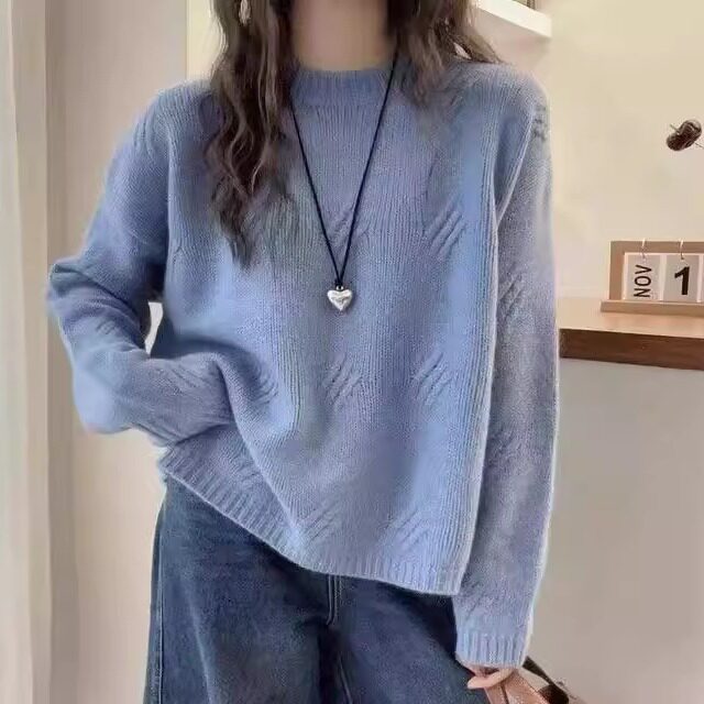 秋冬宽松慵懒100%纯羊毛衫打底衫