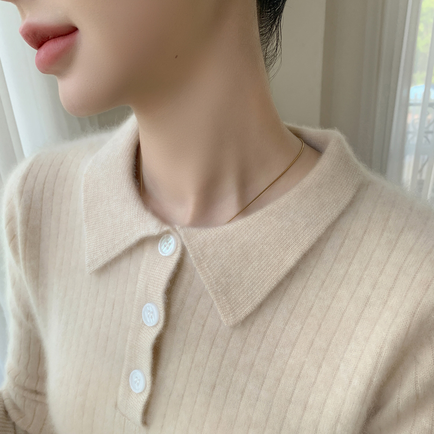 高端baby小山羊绒衫女POLO领坑条纽扣针织毛衣宽松打底羊毛衫上衣,女装/女士精品,羊绒衫,淘宝优惠券,粉丝福利购,淘宝优惠卷