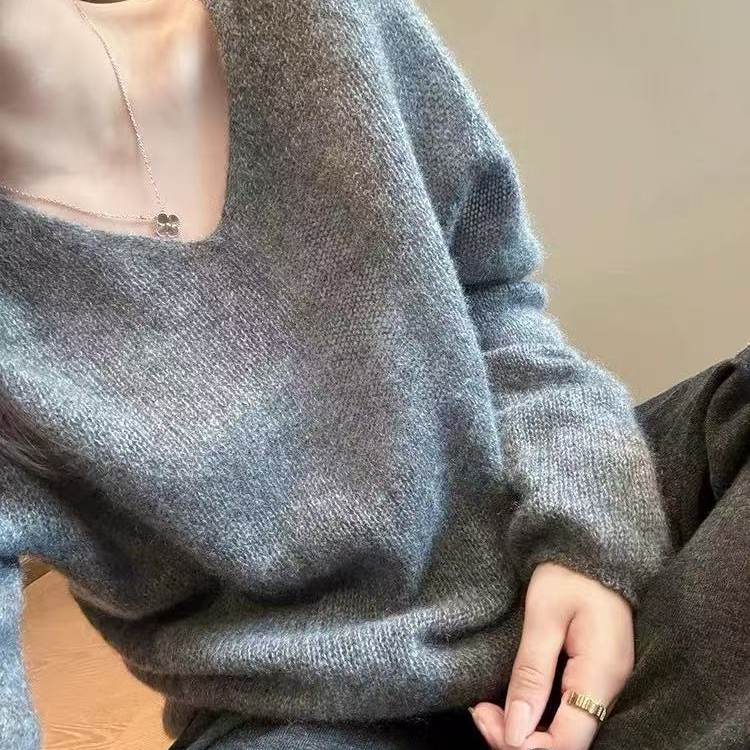 高级感轻奢V领山羊绒衫针织毛衣女宽松慵懒风纯色羊绒衫打底上衣,女装/女士精品,羊绒衫,淘宝优惠券,粉丝福利购,淘宝优惠卷