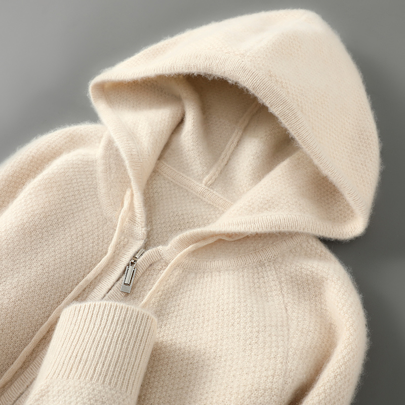 半开拉链100%纯羊毛衫男加厚帽衫