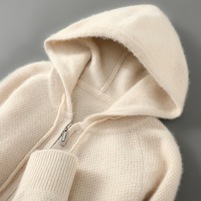 半开拉链100%纯羊毛衫男加厚帽衫