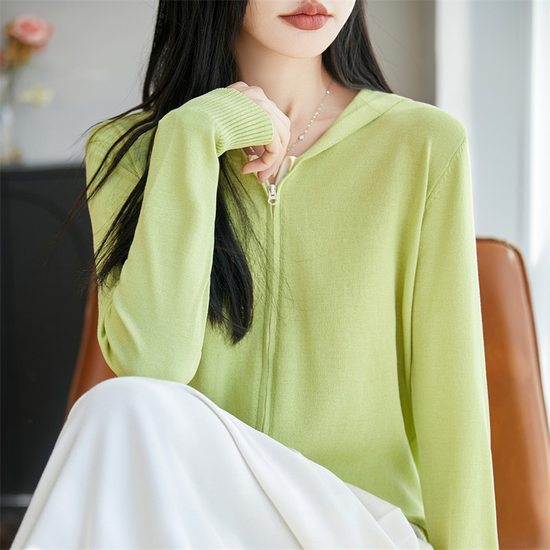 冰丝连帽拉链防晒针织开衫女外套