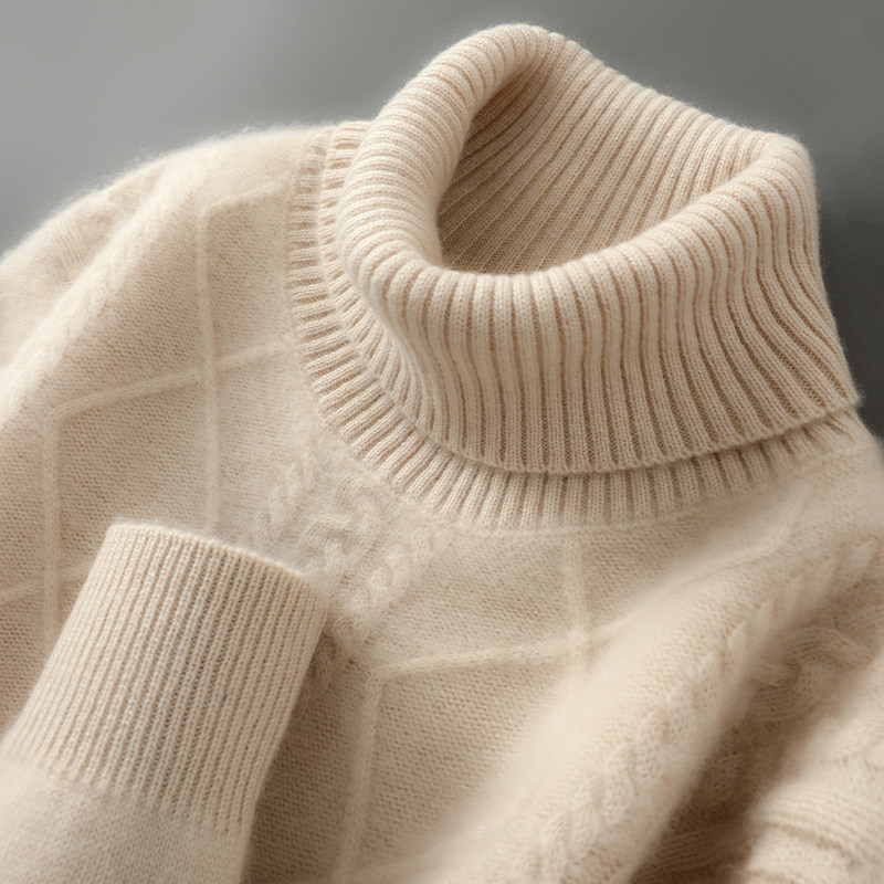 高领加厚100%纯羊毛衫男绞花针织长袖毛衣宽松休闲打底羊绒衫上衣