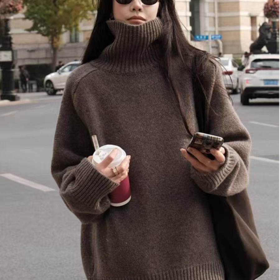 高领加厚宽松慵懒风100%纯羊毛衫