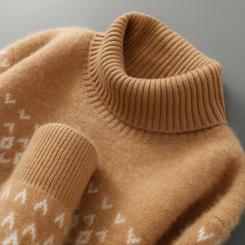 100%纯羊毛衫男高领拼色加厚毛衣