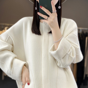 重磅宽松慵懒风100%纯羊绒连帽开衫女气质羊毛衫帽衫针织外套毛衣