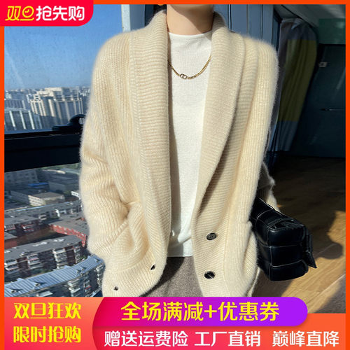 秋冬100%纯羊毛开衫加厚羊毛上衣