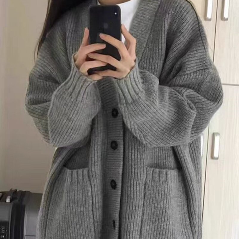 100%纯羊毛开衫宽松慵懒外套毛衣