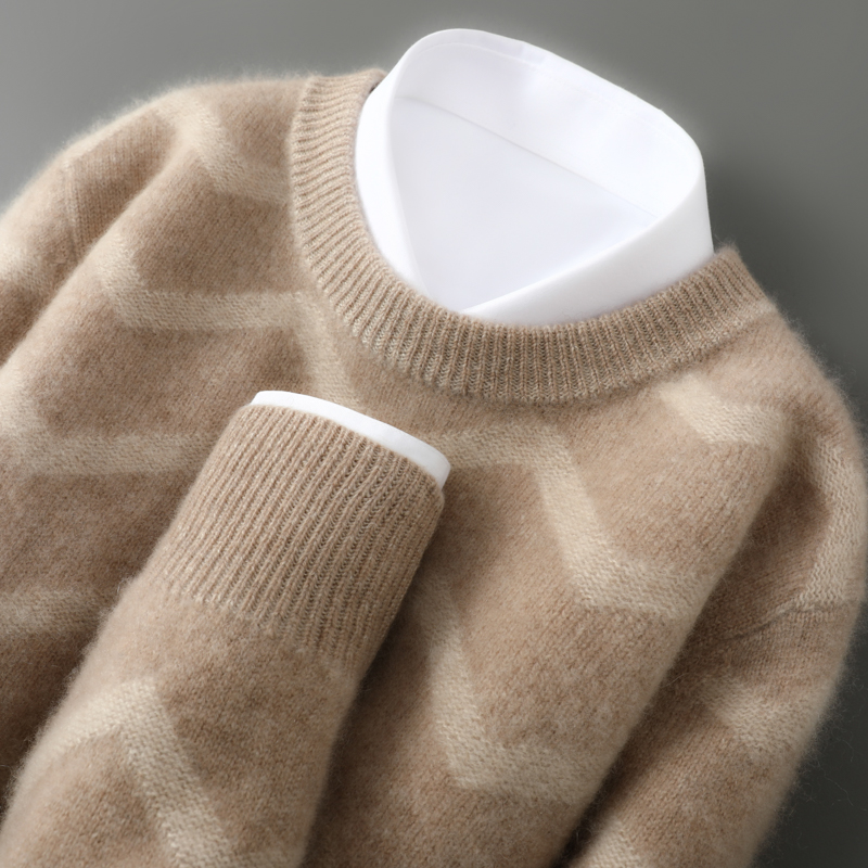 100%纯羊毛衫男圆领加厚针织毛衣