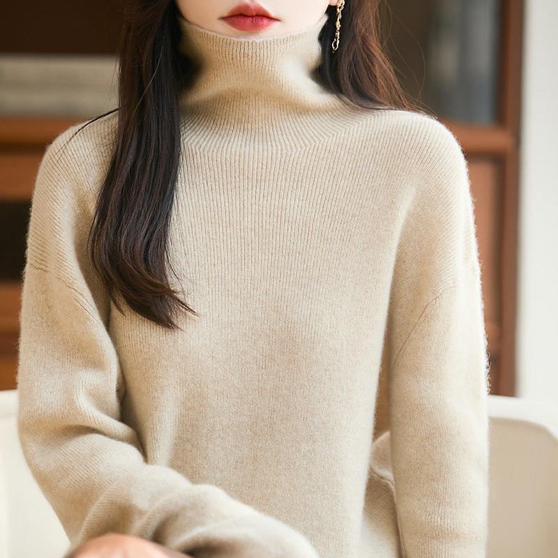 秋冬100%纯羊毛衫女堆堆高领坑条纯色针织毛衣宽松羊绒衫打底上衣,女装/女士精品,毛针织衫,淘宝优惠券,粉丝福利购,淘宝优惠卷