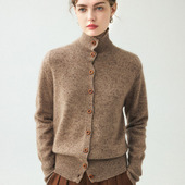 老钱风高领山羊绒开衫 女高领花纱加厚针织外套毛衣宽松羊绒衫 上衣