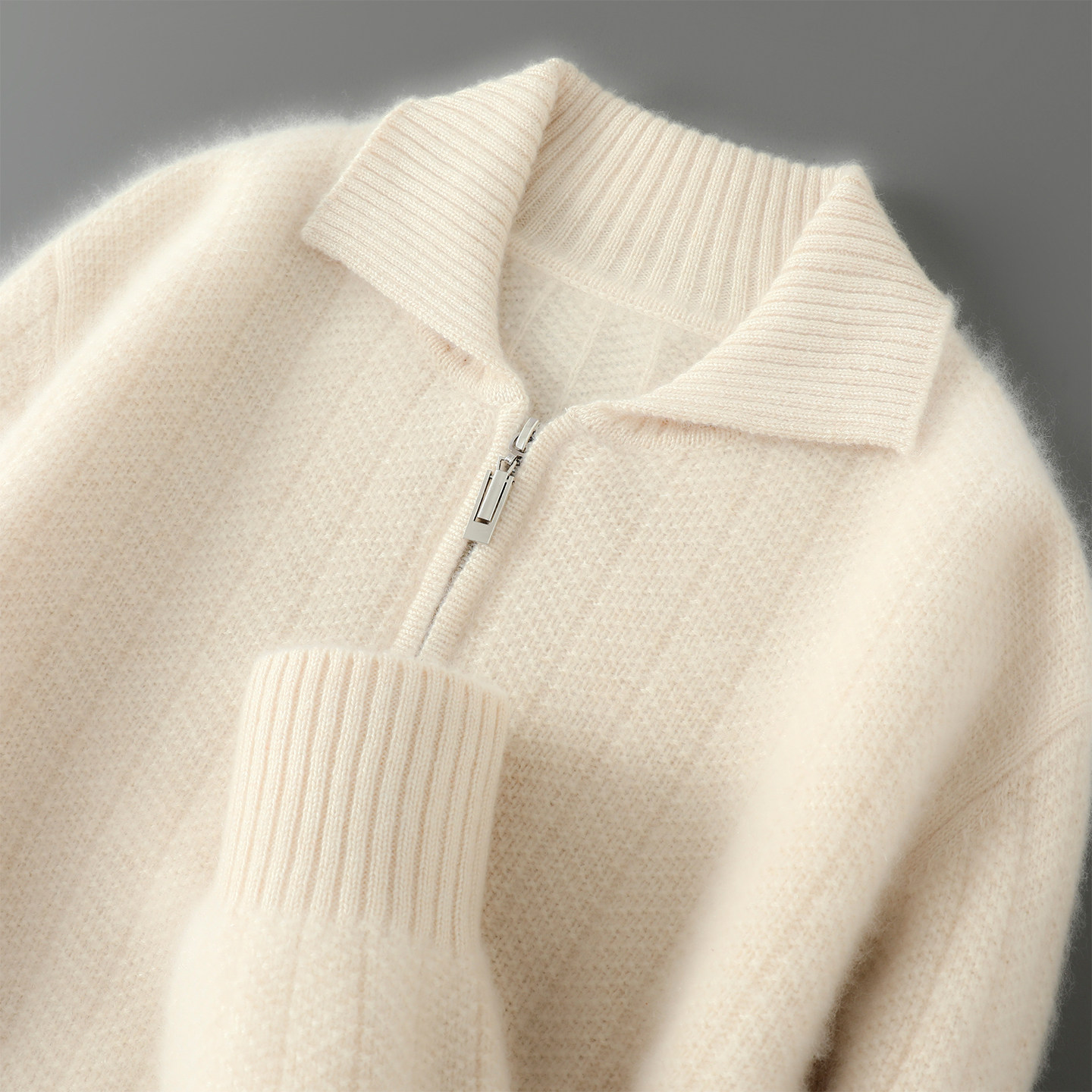 秋冬100%纯羊毛衫男士翻领半开拉链提花针织毛衣宽松休闲羊绒打底