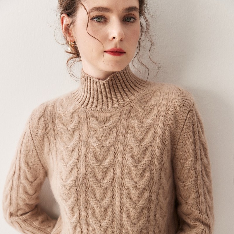 重磅四股加厚山羊绒衫女半高领麻花针织毛衣宽松慵懒风打底羊绒衫,女装/女士精品,羊绒衫,淘宝优惠券,粉丝福利购,淘宝优惠卷