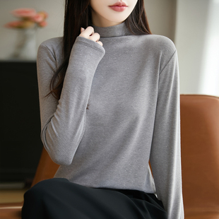 半高领精纺羊毛衫女秋冬新款镶钻坑条针织毛衣百搭宽松显瘦打底衫