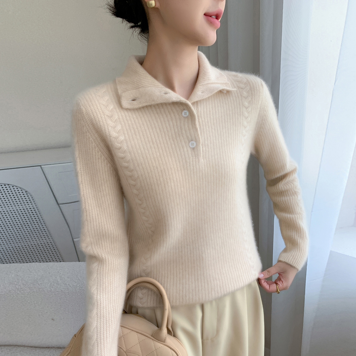 轻奢级高端山羊绒衫加厚半开领