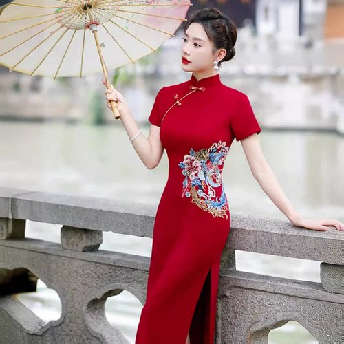 走秀旗袍2025新款大气显瘦年轻款长款演出服团队队服礼仪旗袍春季