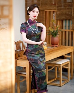 老上海复古民族风传统长款宽边旗袍2023春新款改良中老年女士旗袍