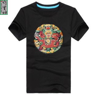 包邮刺绣龙袍图案清朝官服补子文玩短袖t恤中国风男装潮班服大码