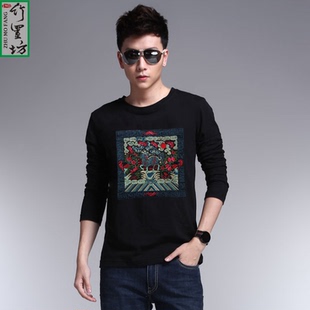 中国风春装一品武官长袖t恤麒麟刺绣补子打底衫清朝官服龙袍男装