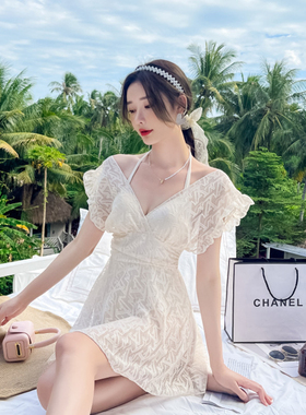 连体平角保守显瘦遮肚韩国性感ins蕾丝温泉游泳装女