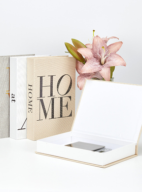 麻布烫金可打开收纳盒装饰书摆件高档可装精品礼物小物件道具书盒