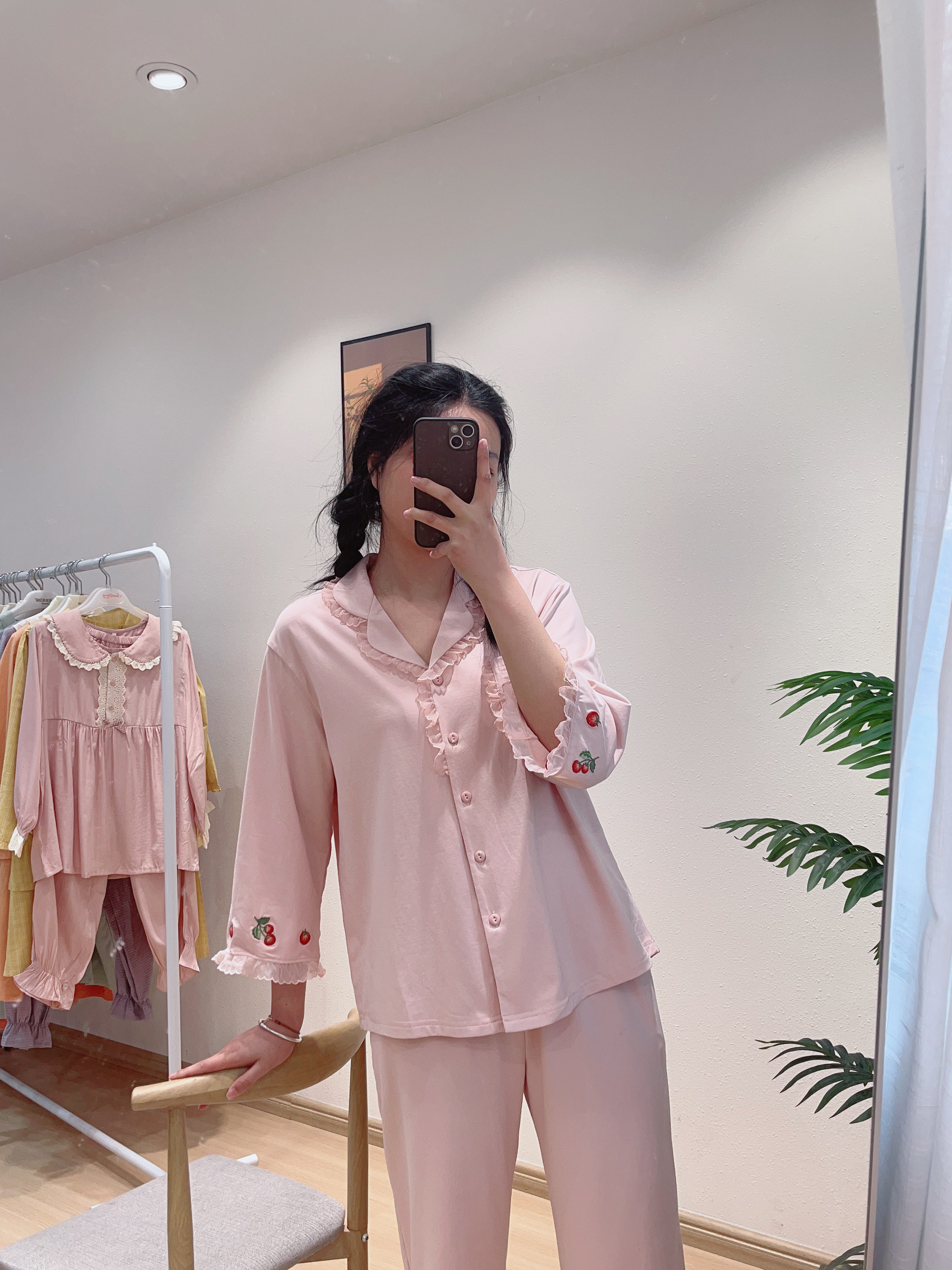安之伴春秋款纯棉长袖睡衣女甜美减龄女士休闲开衫简约家居服套装