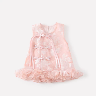 女宝宝满月抓周国风礼服裙盘扣复古旗袍裙婴儿夏季中式三角包屁裙